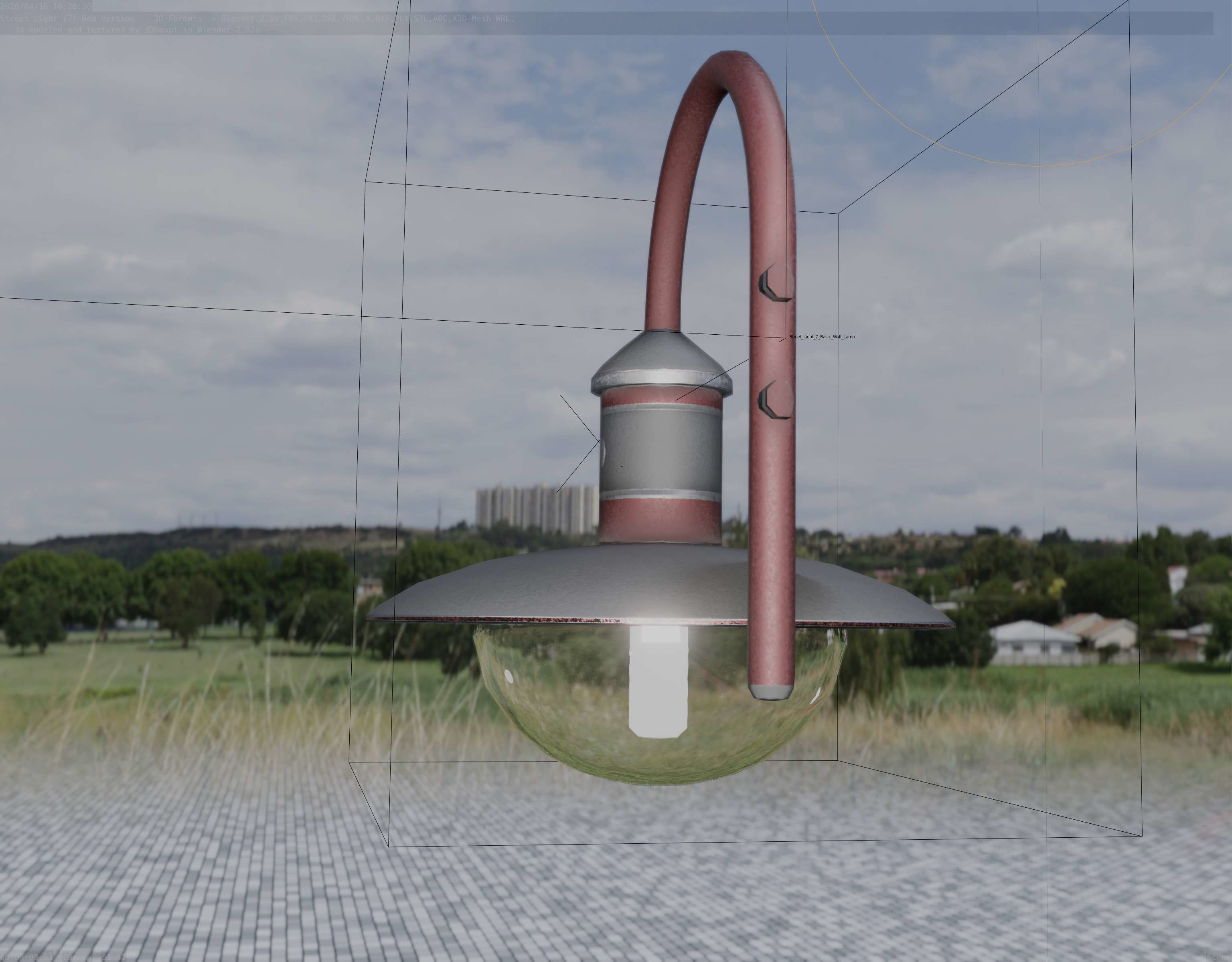  Street Light -7- Red Version - For Walls Low-poly 3D model_88