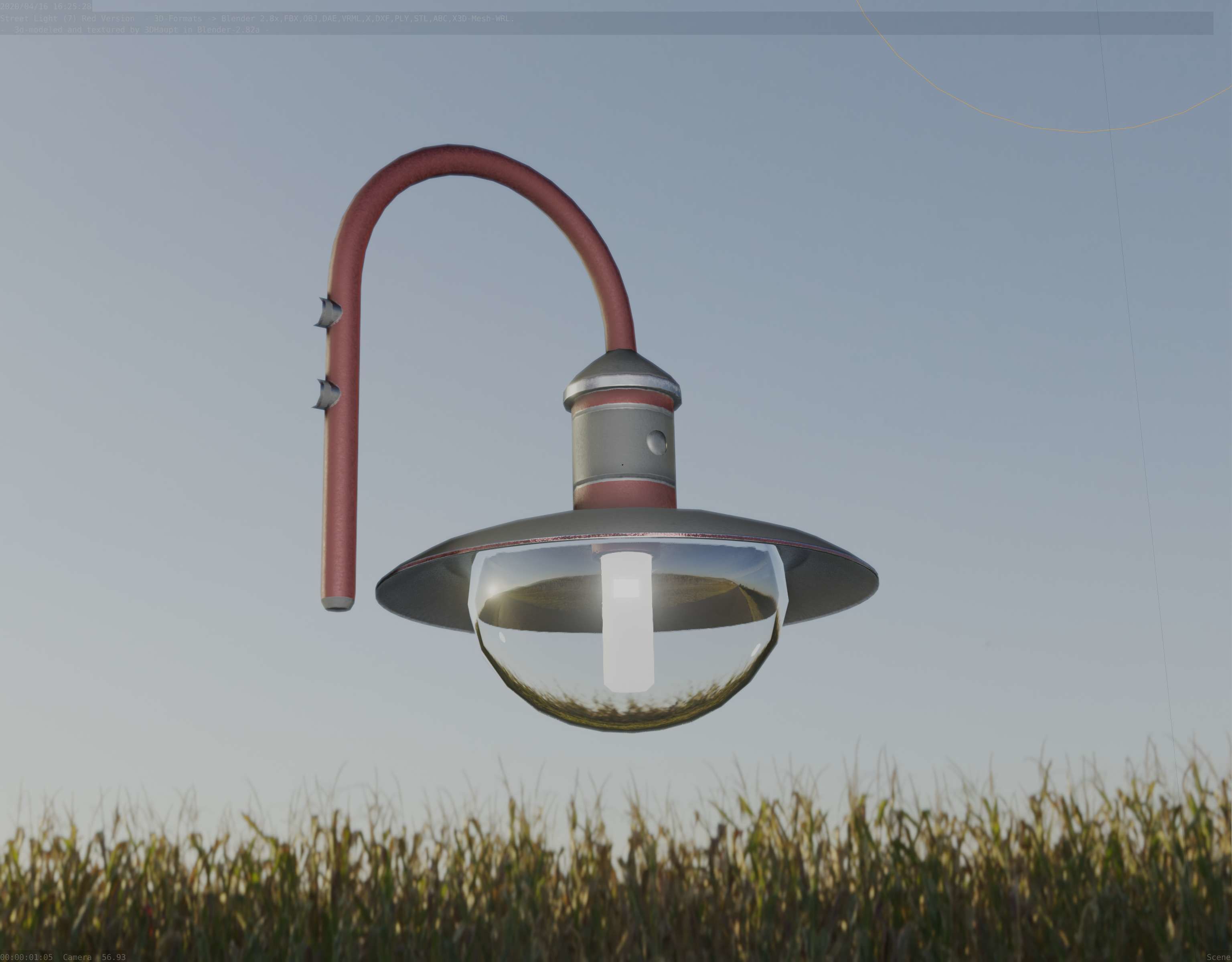  Street Light -7- Red Version - For Walls Low-poly 3D model_42