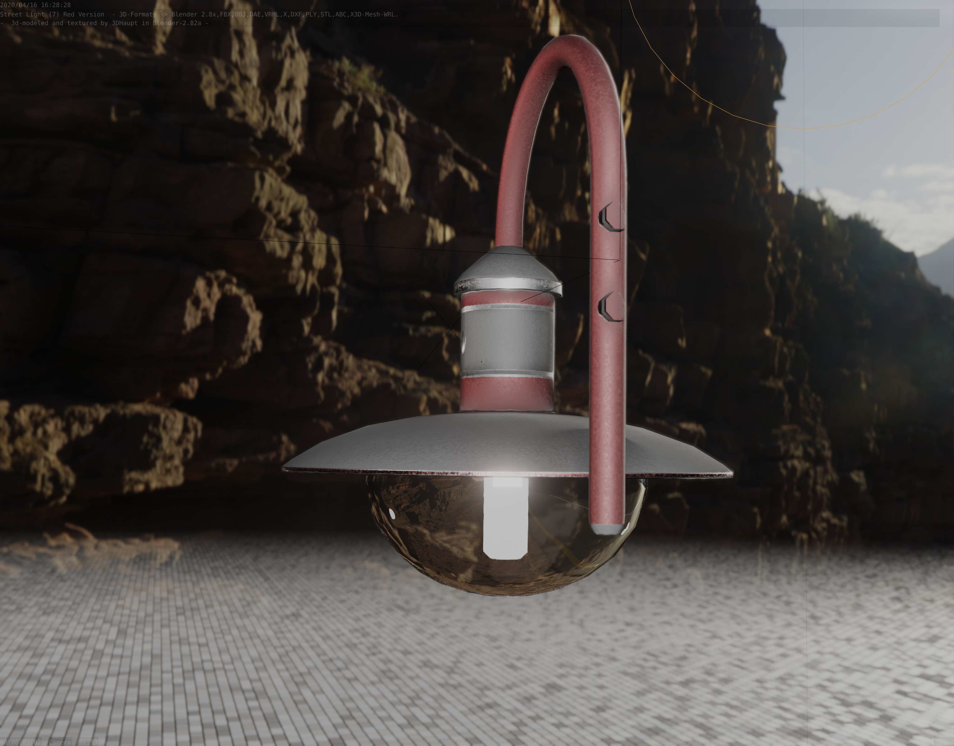  Street Light -7- Red Version - For Walls Low-poly 3D model_87