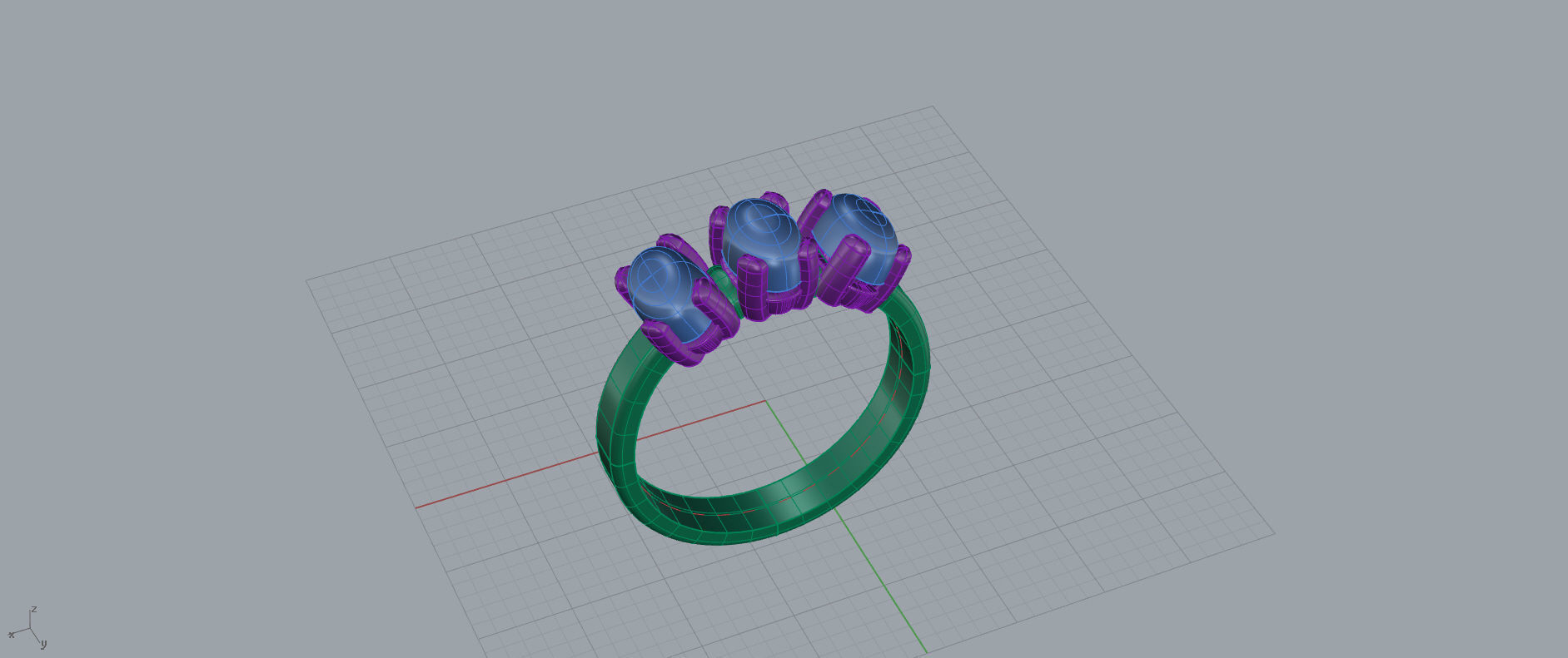 Ring with cabochon gems 3D print model_3