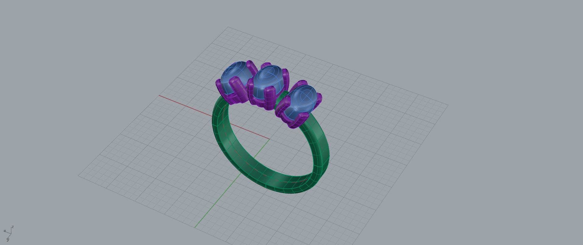 Ring with cabochon gems 3D print model_4
