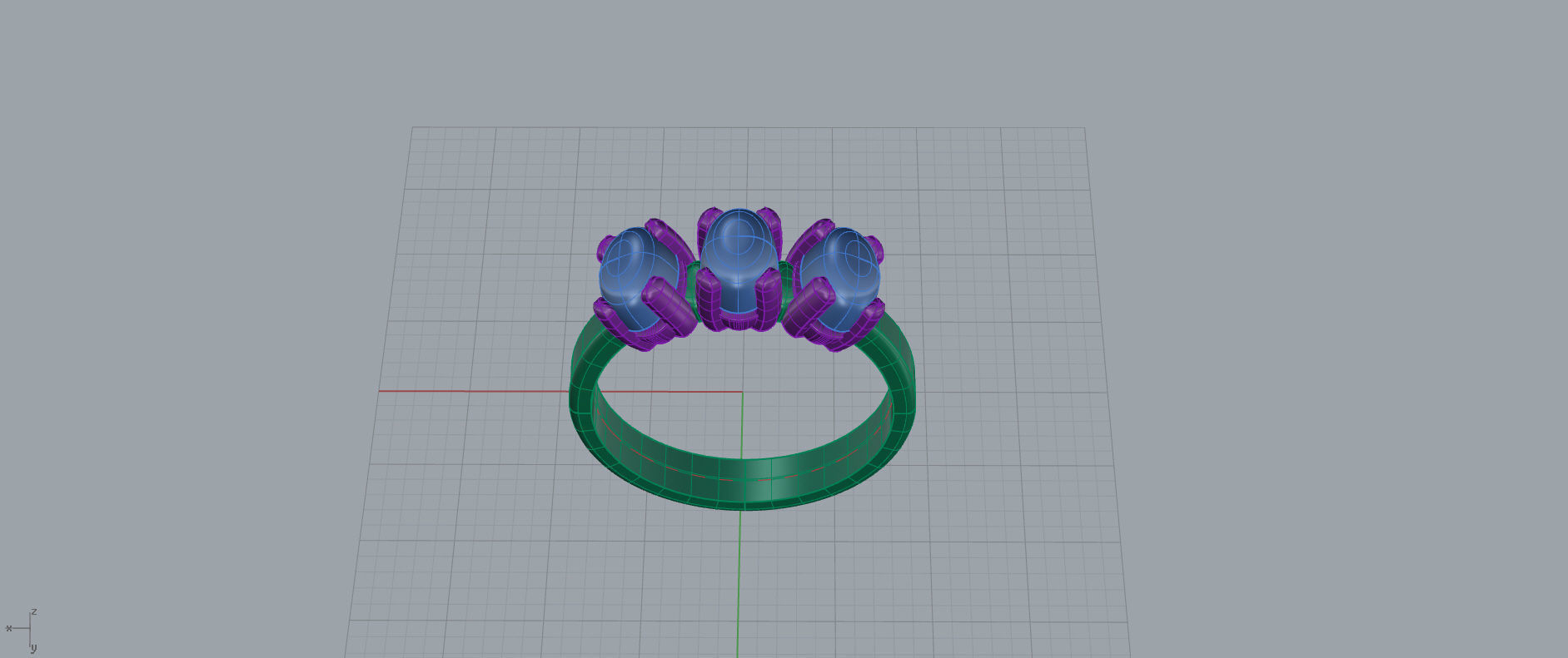 Ring with cabochon gems 3D print model_5