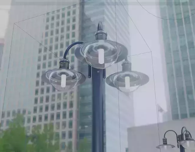 Street Light -7- Blue Version -3 Lamps-  Low-poly 3D model