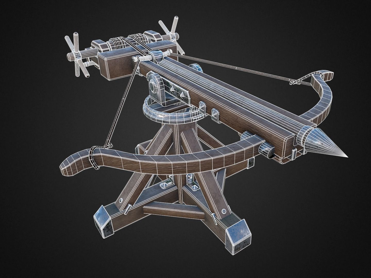 Ballista medieval crossbow Low-poly 3D model_9