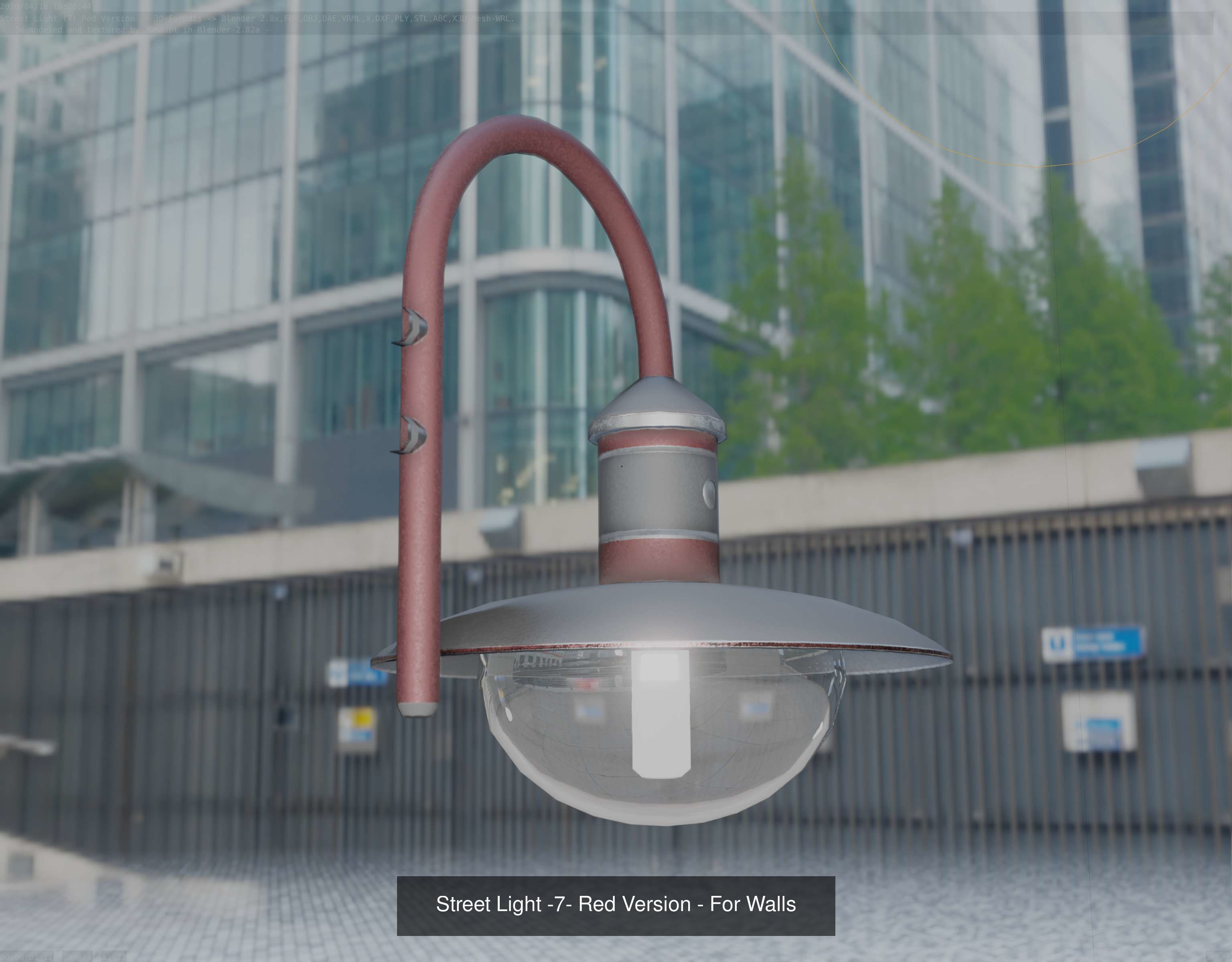 Street Light -7- Red  Version 3D Model Collection_5