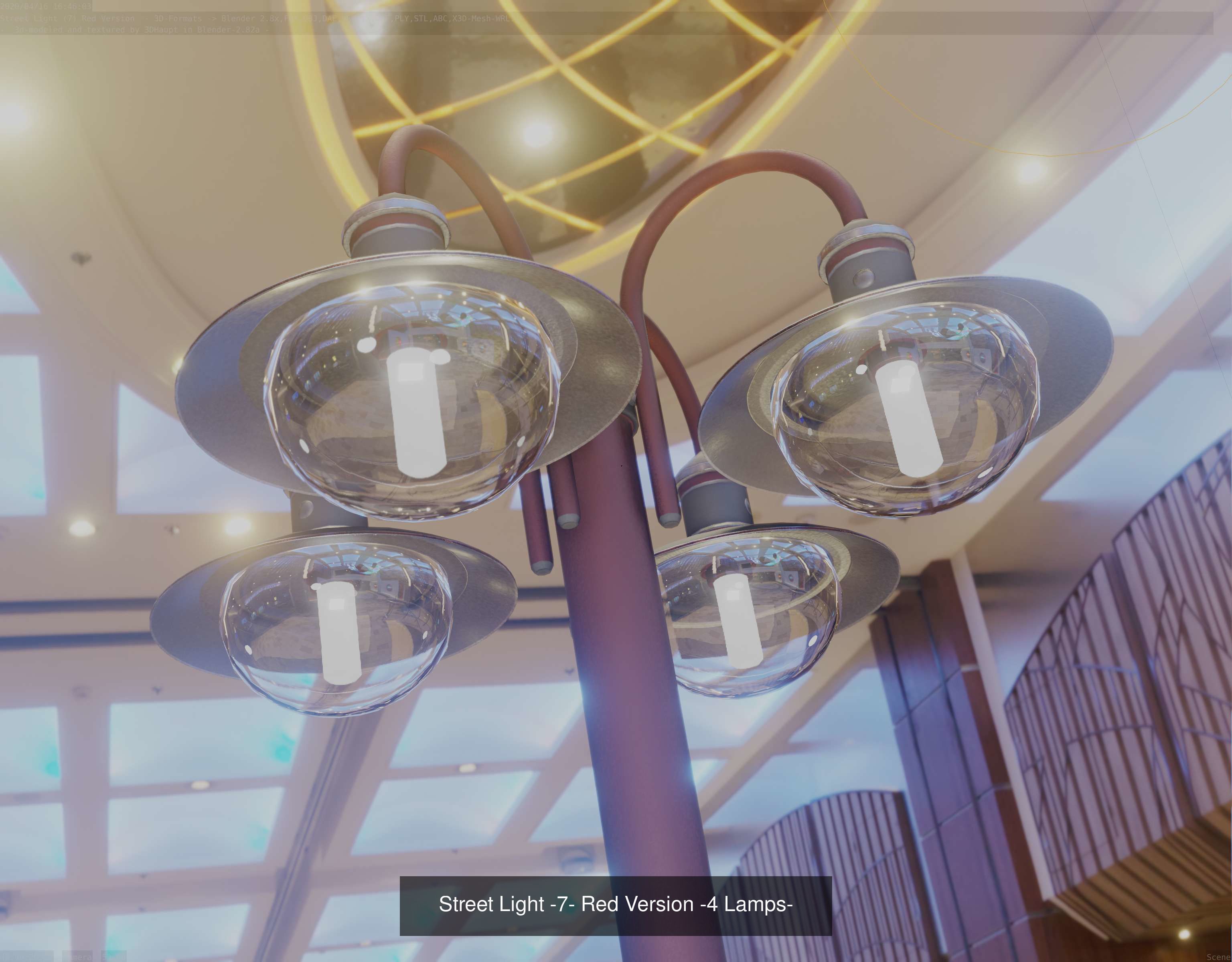 Street Light -7- Red  Version 3D Model Collection_4