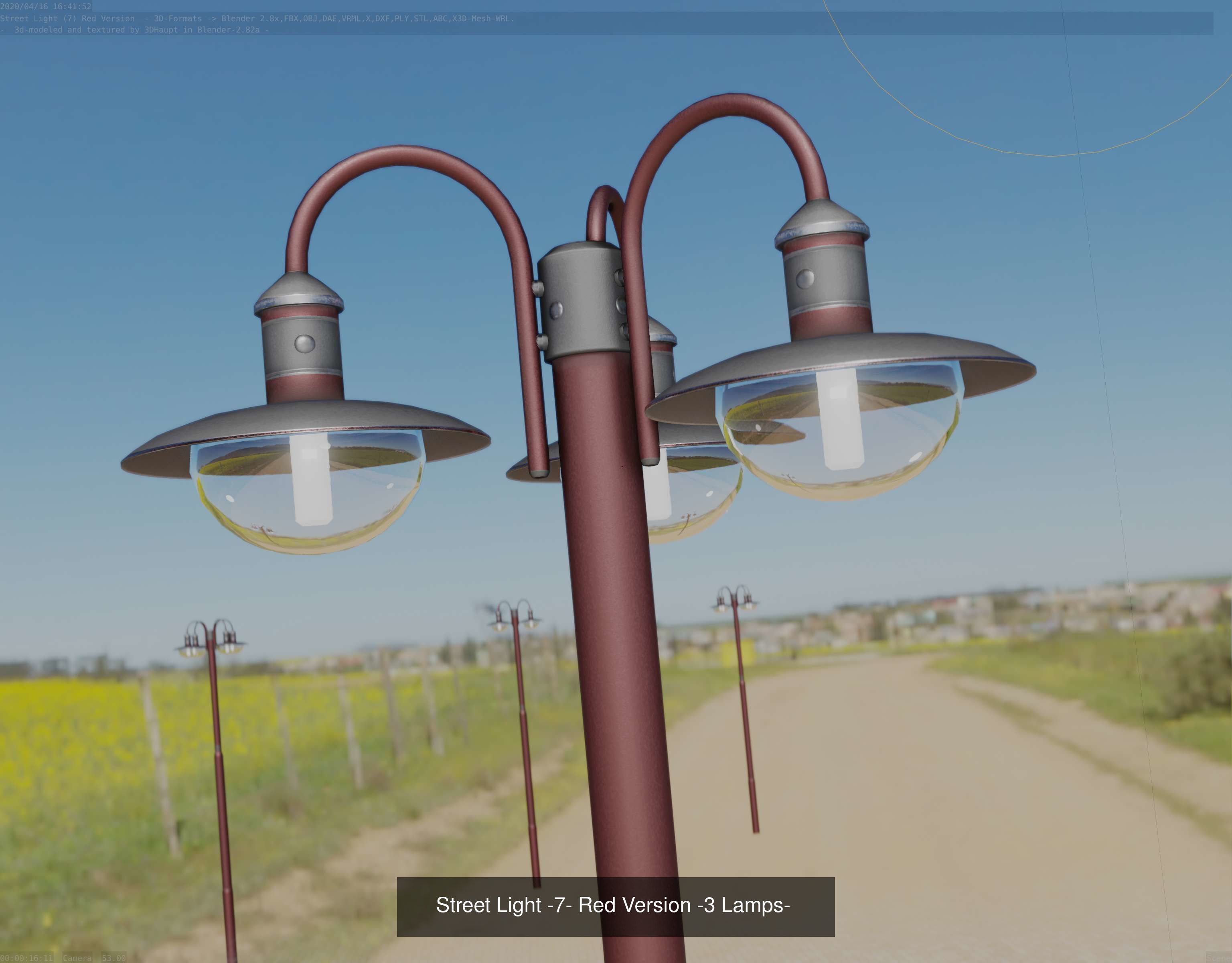 Street Light -7- Red  Version 3D Model Collection_3