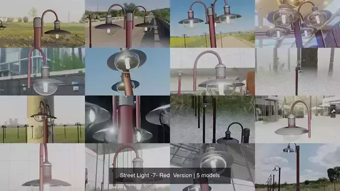 Street Light -7- Red  Version 3D Model Collection