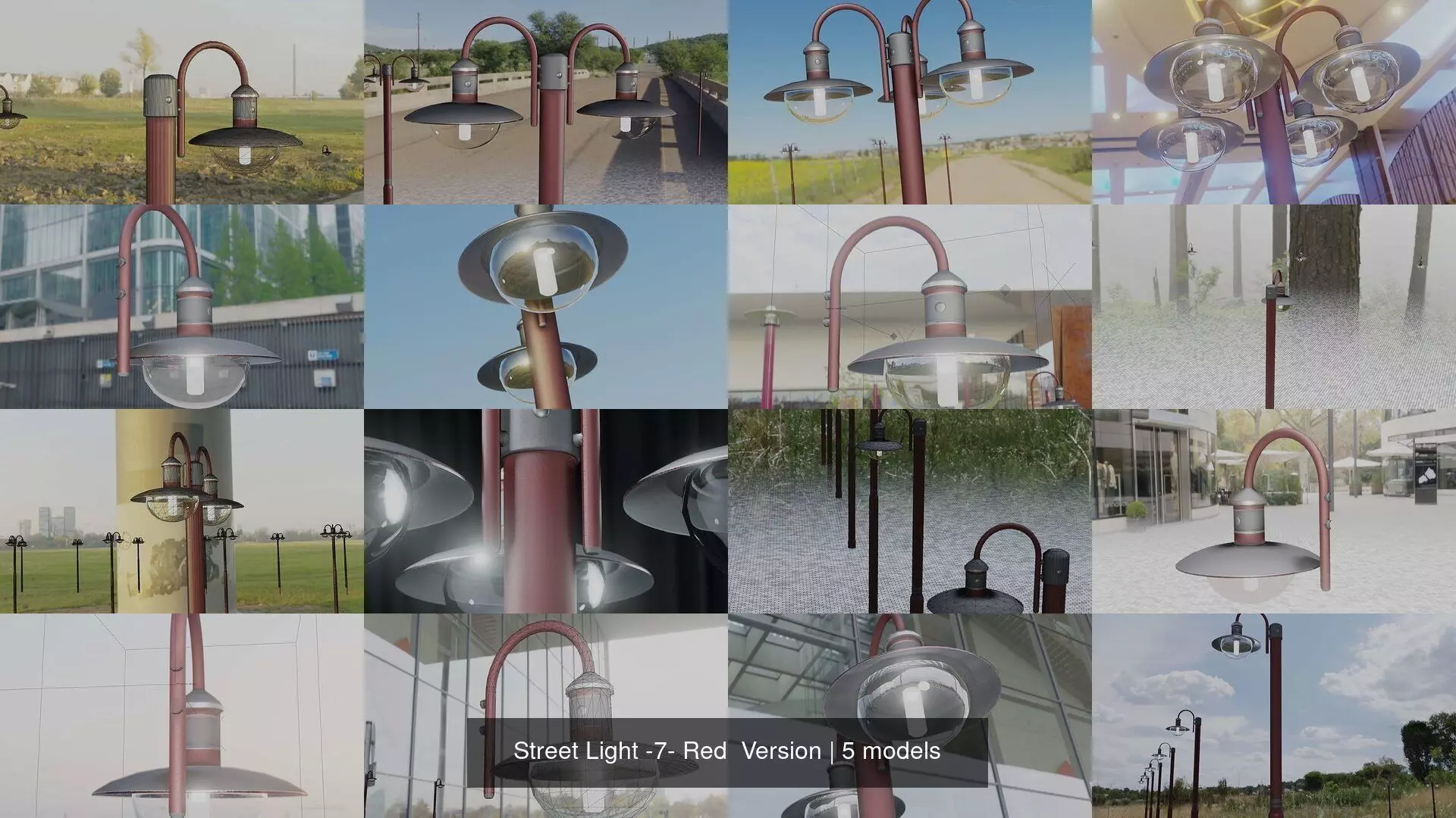 Street Light -7- Red  Version 3D Model Collection_0