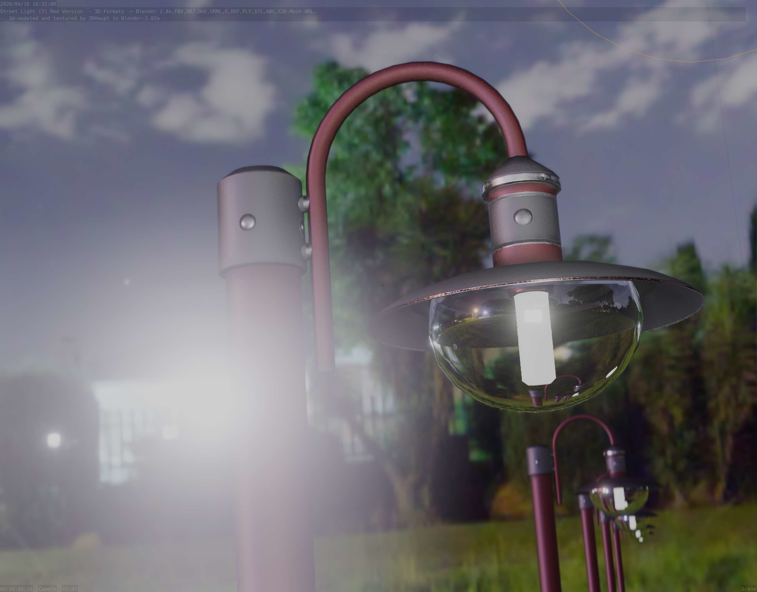 Street Light -7- Red  Version 3D Model Collection_10
