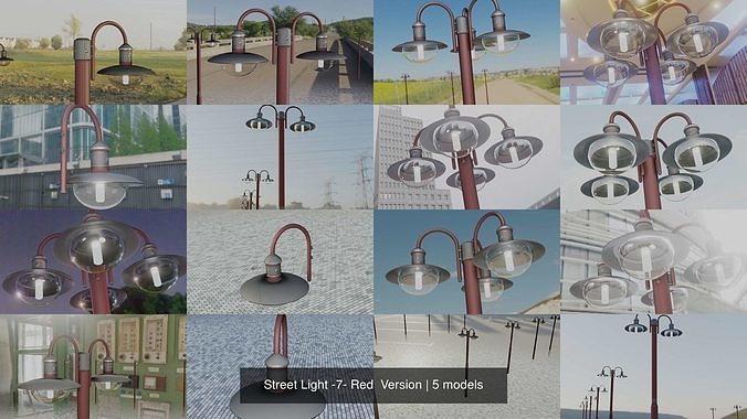 Street Light -7- Red  Version 3D Model Collection