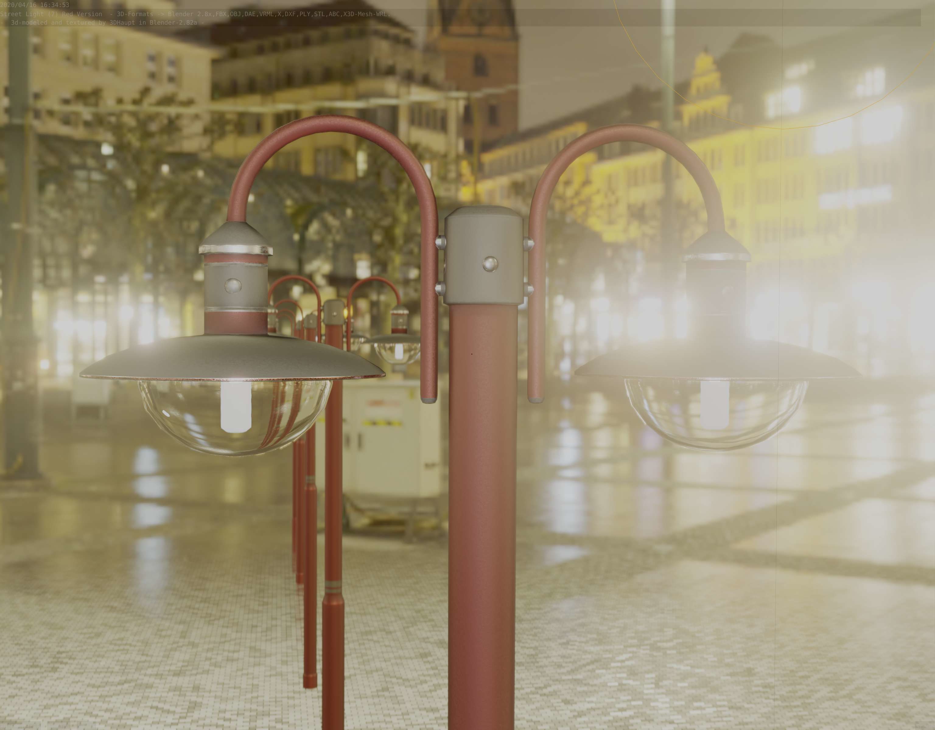 Street Light -7- Red  Version 3D Model Collection_14