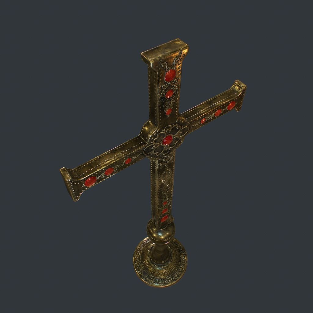 Antique Cross Low-poly 3D model_5
