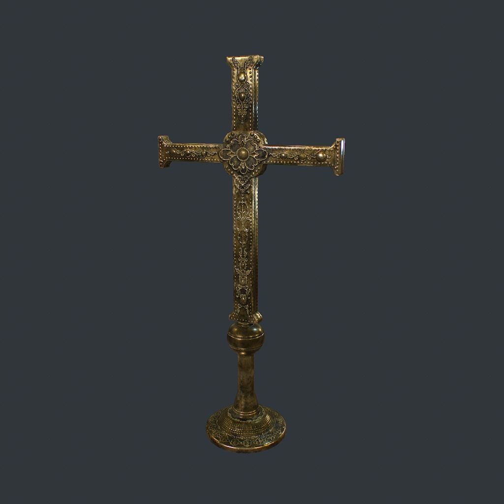 Antique Cross Low-poly 3D model_4