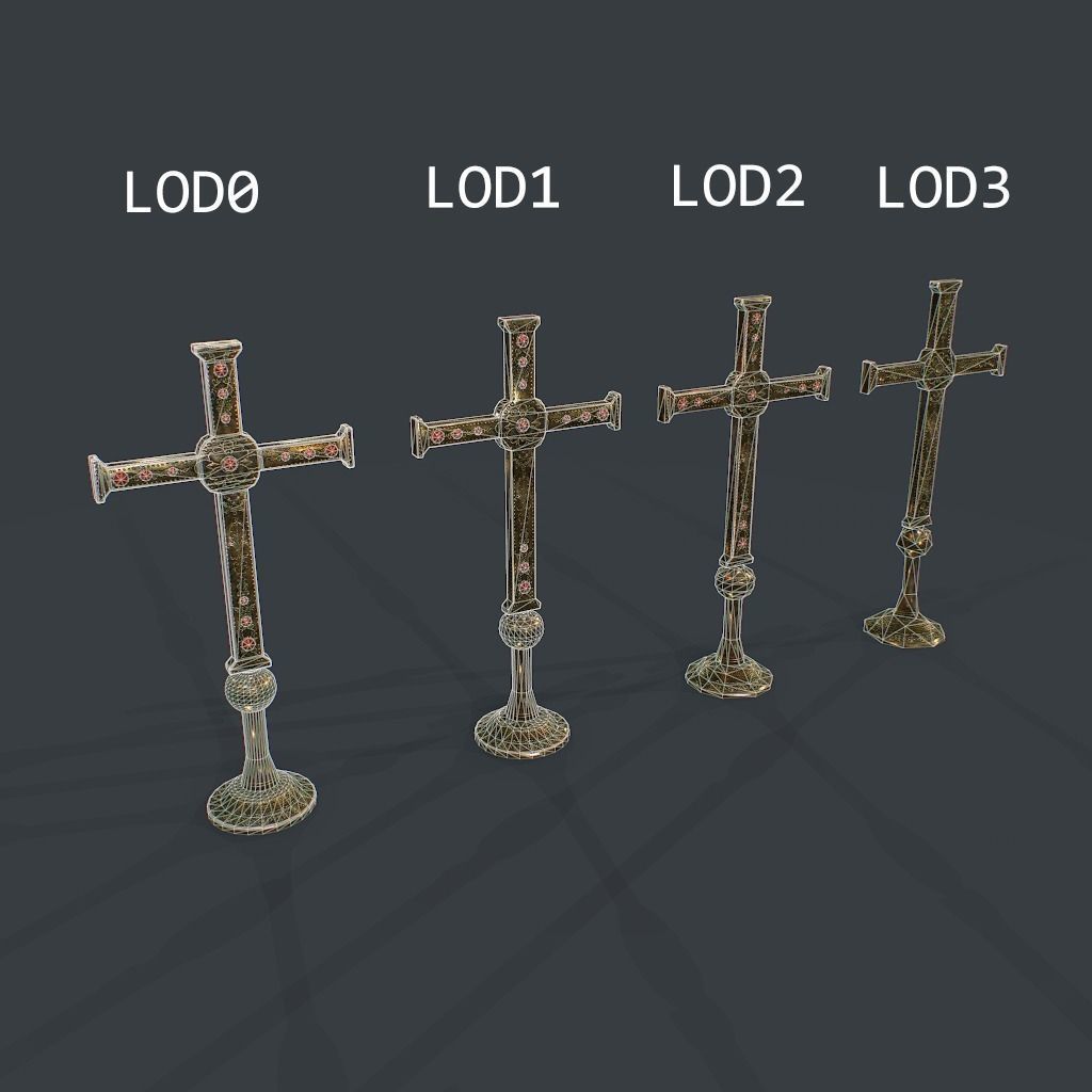 Antique Cross Low-poly 3D model_16