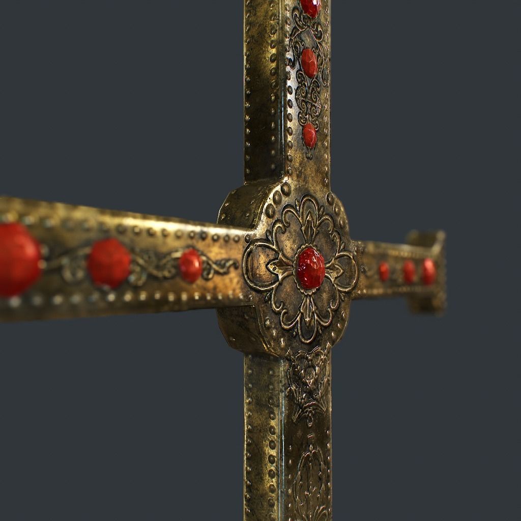 Antique Cross Low-poly 3D model_7