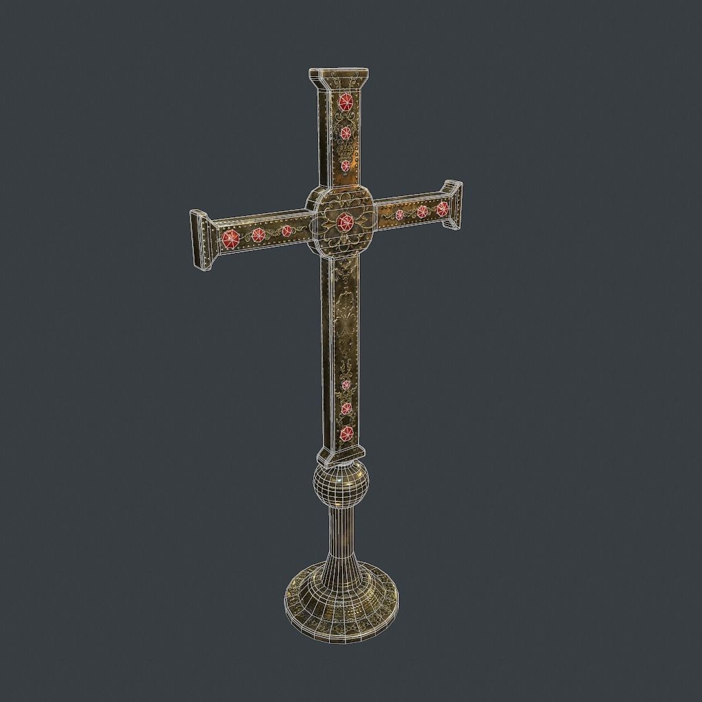 Antique Cross Low-poly 3D model_14