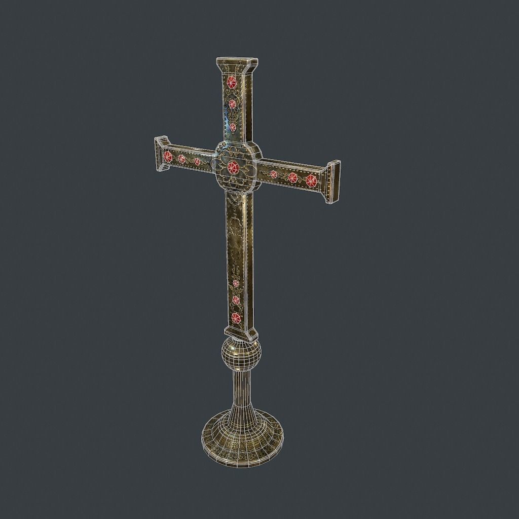 Antique Cross Low-poly 3D model_15
