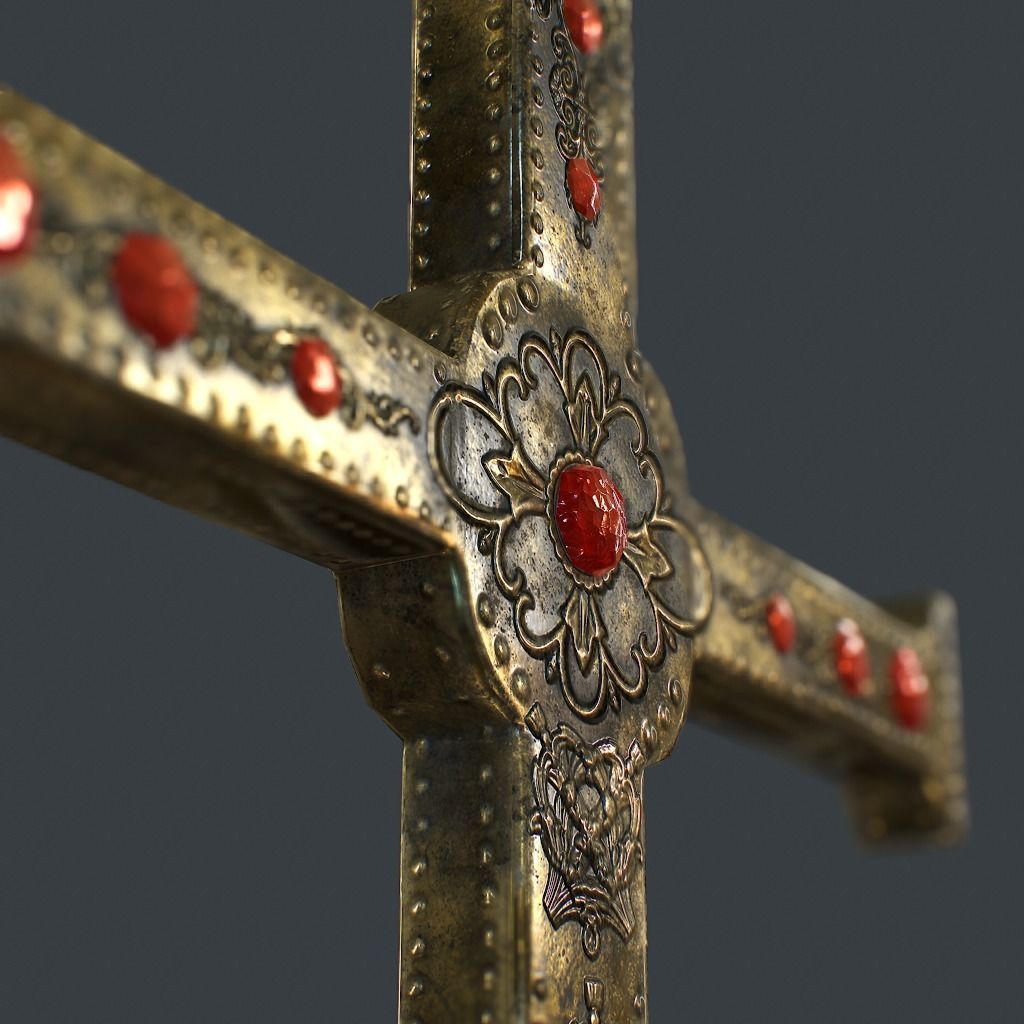 Antique Cross Low-poly 3D model_8