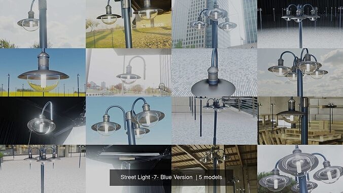 Street Light -7- Blue Version  3D Model Collection