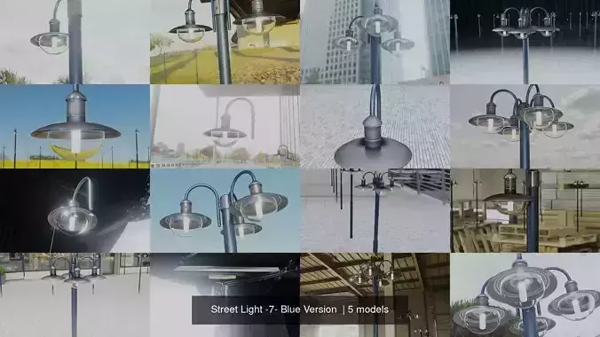 Street Light -7- Blue Version  3D Model Collection