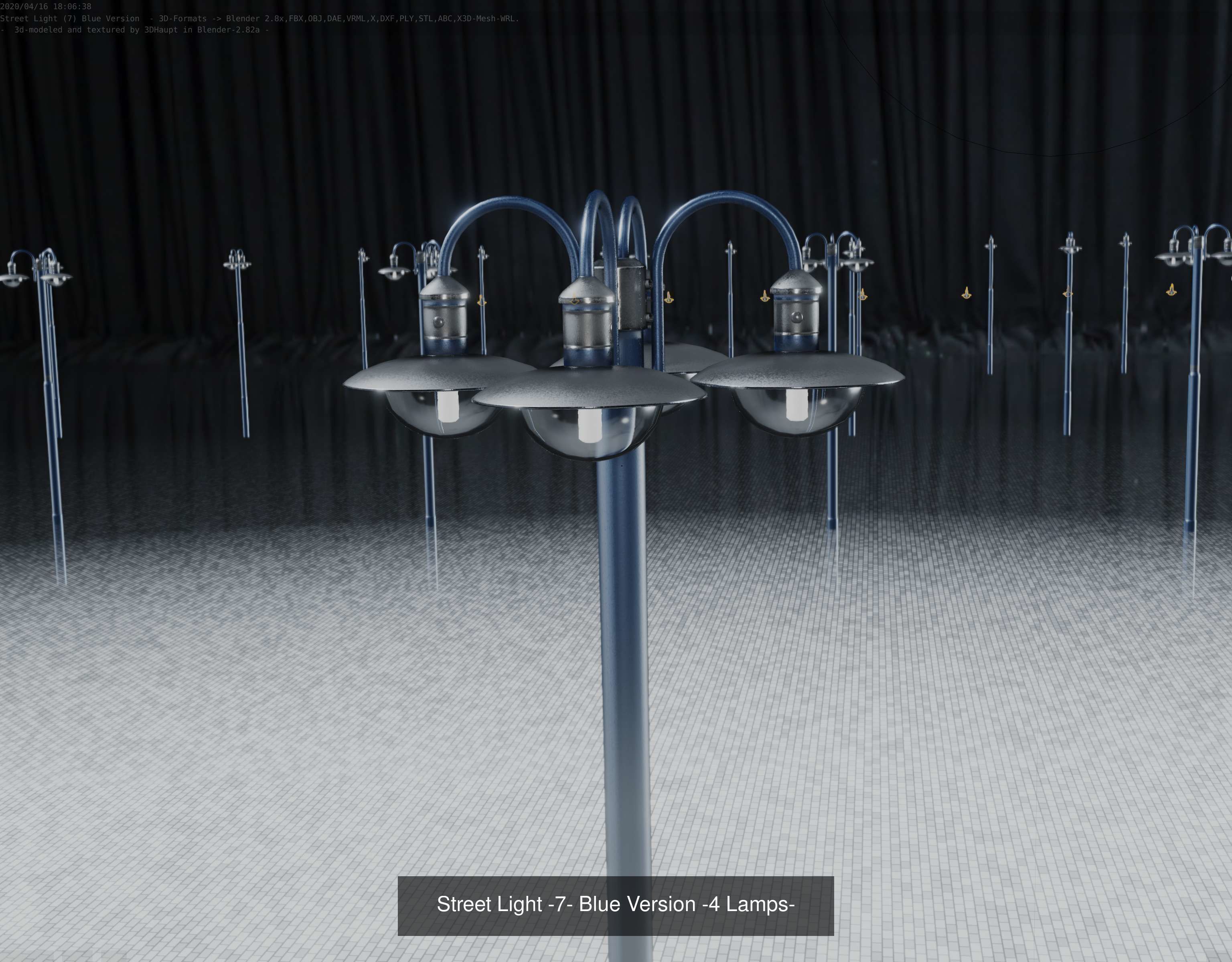 Street Light -7- Blue Version  3D Model Collection_4