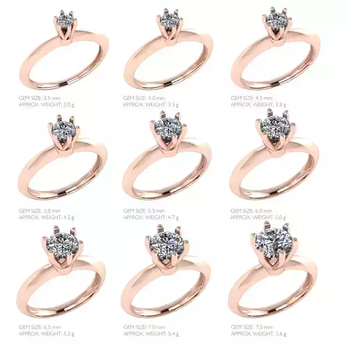 Solitaire Ring 9 Sizes Pack