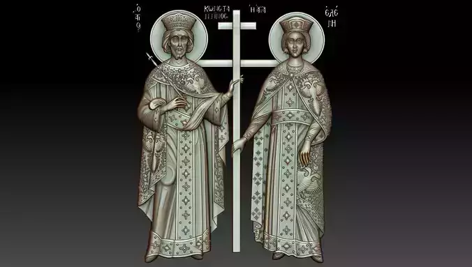 Orthodox icon of Saints Constantine and Helen 3D model