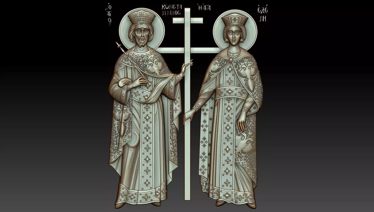 Orthodox icon of Saints Constantine and Helen 3D model_0