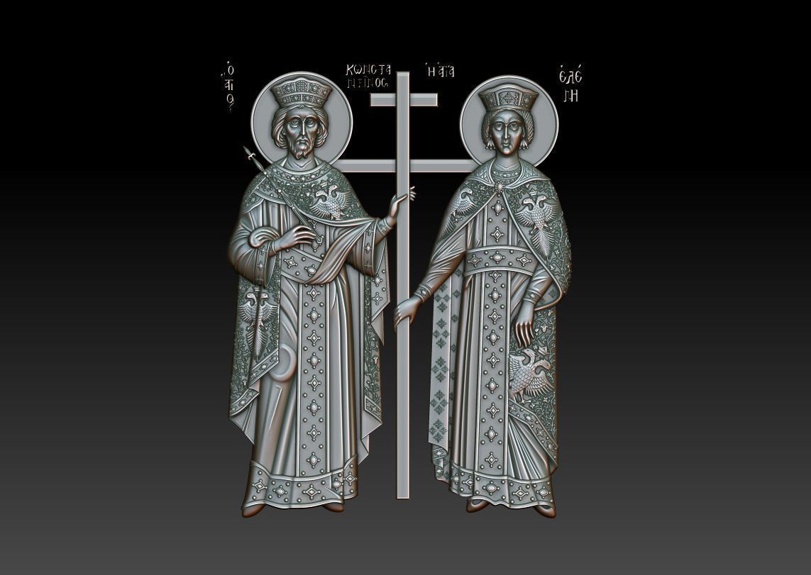 Orthodox icon of Saints Constantine and Helen 3D model_8