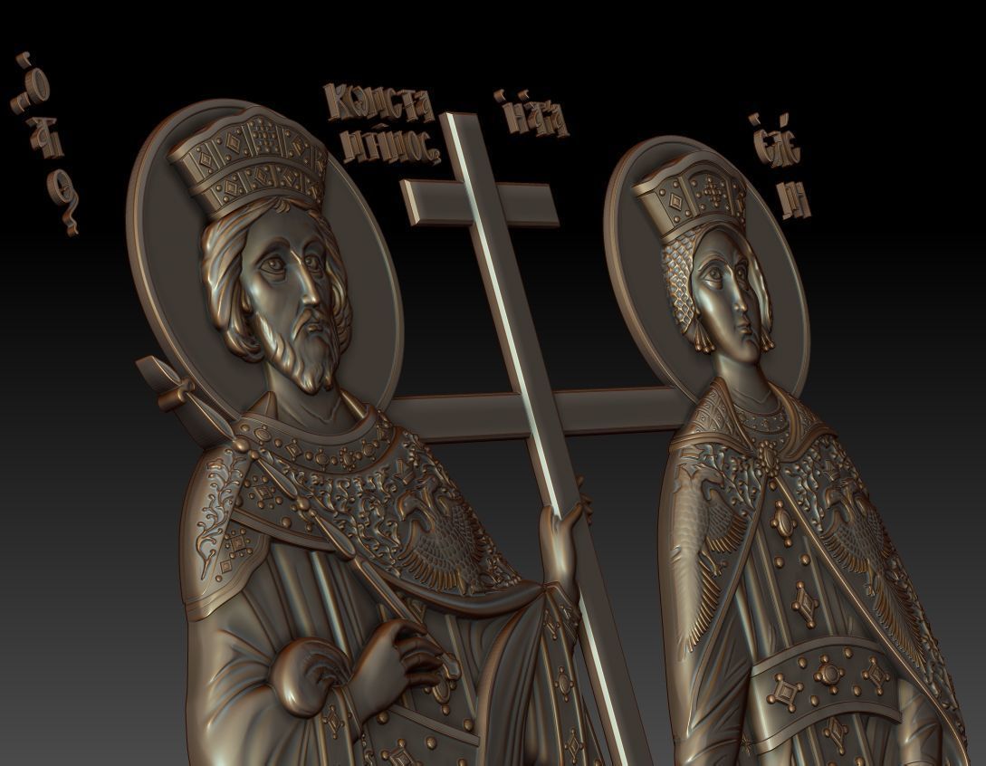 Orthodox icon of Saints Constantine and Helen 3D model_3