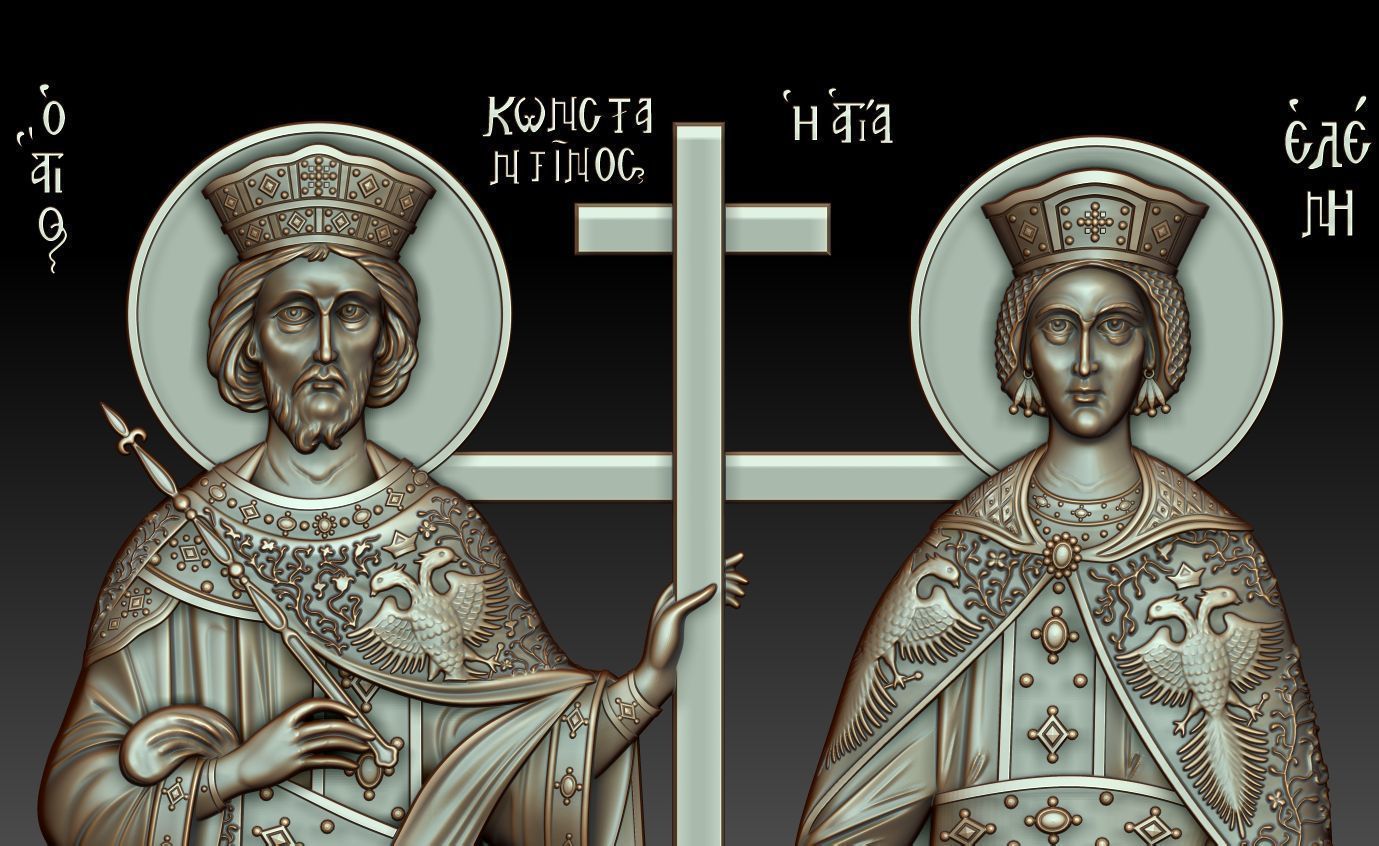 Orthodox icon of Saints Constantine and Helen 3D model_4
