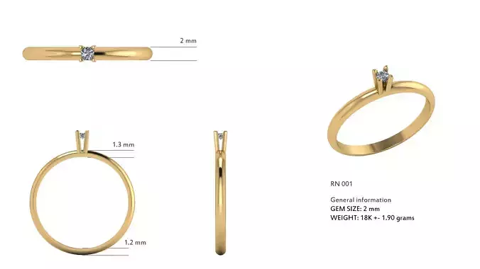 Solitaire Minimalist Ring 2 mm gem