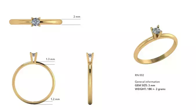 Solitaire Minimalist Ring 3 mm gem