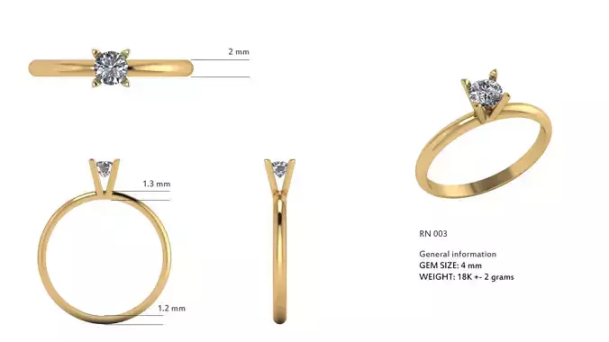 Solitaire Minimalist Ring 4 mm gem