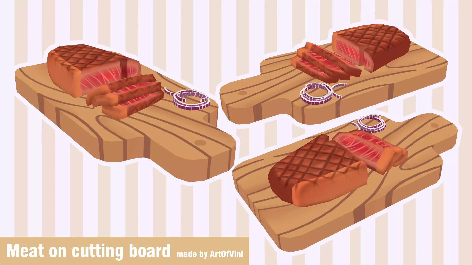 Meat on Cutting Board Low-poly 3D model_0