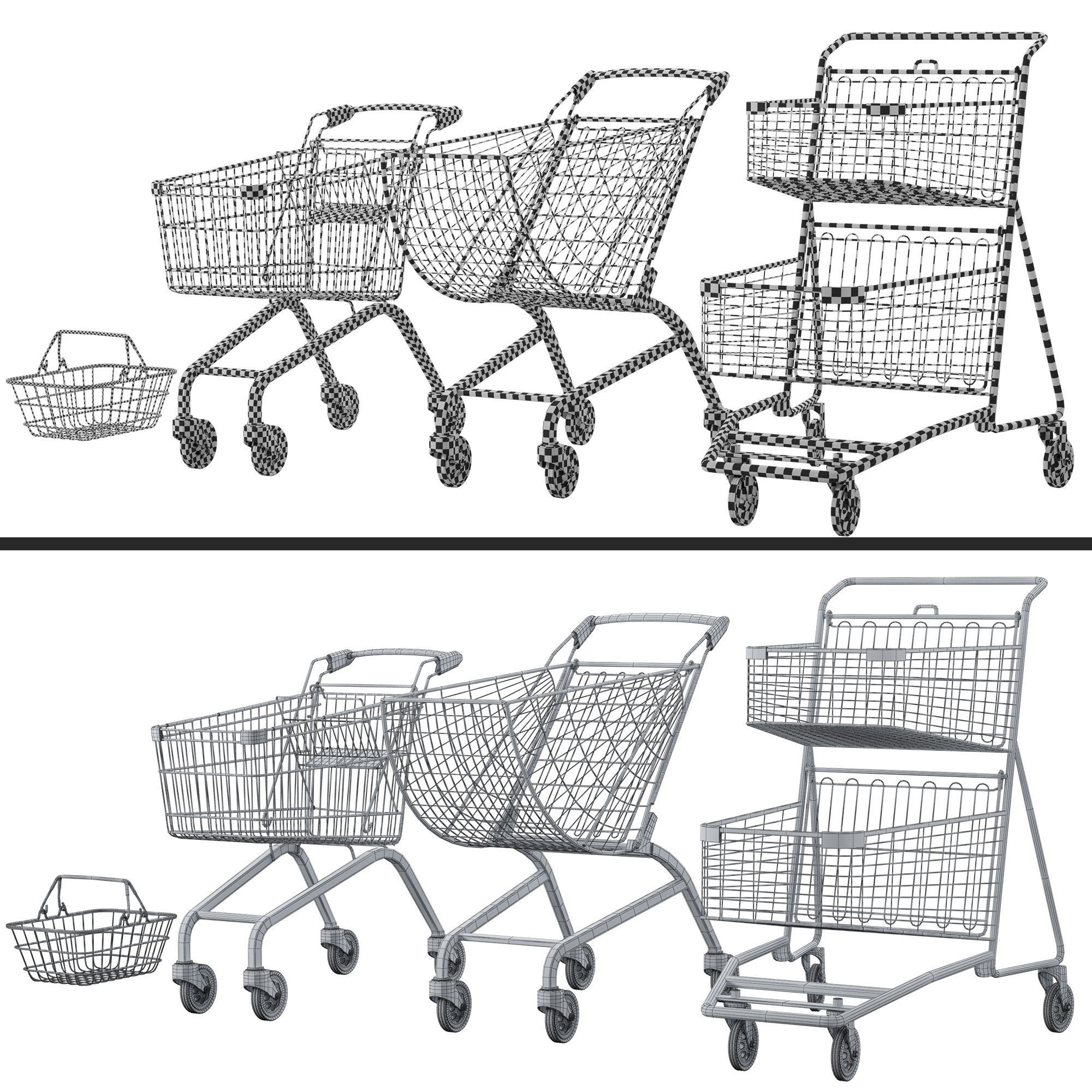 Shopping cart Pack 3D model_2
