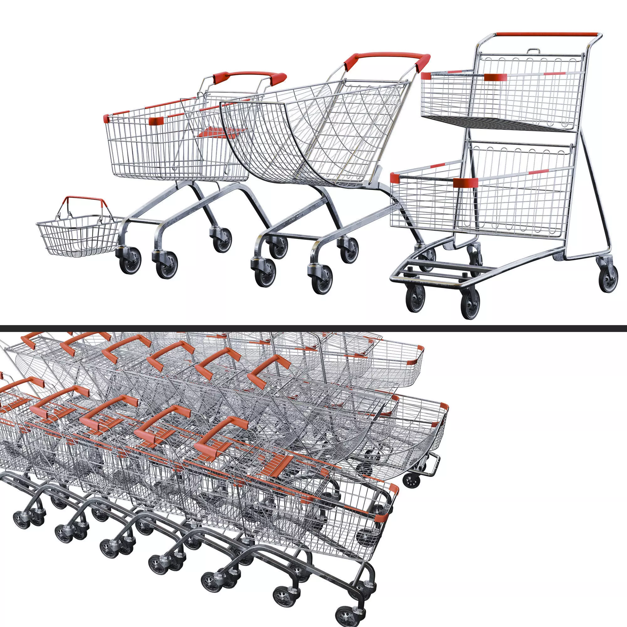 Shopping cart Pack 3D model_0
