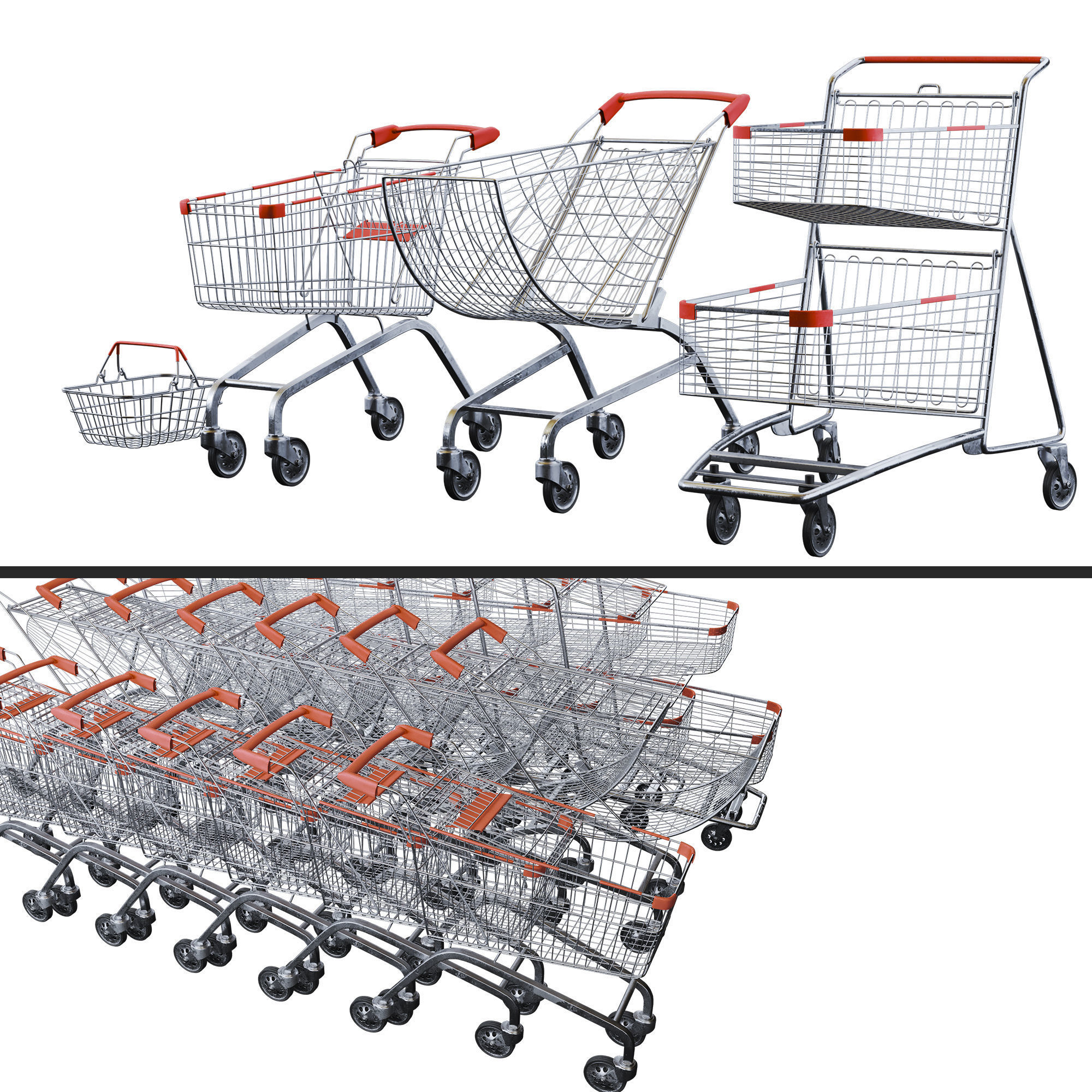 Shopping cart Pack 3D model_1
