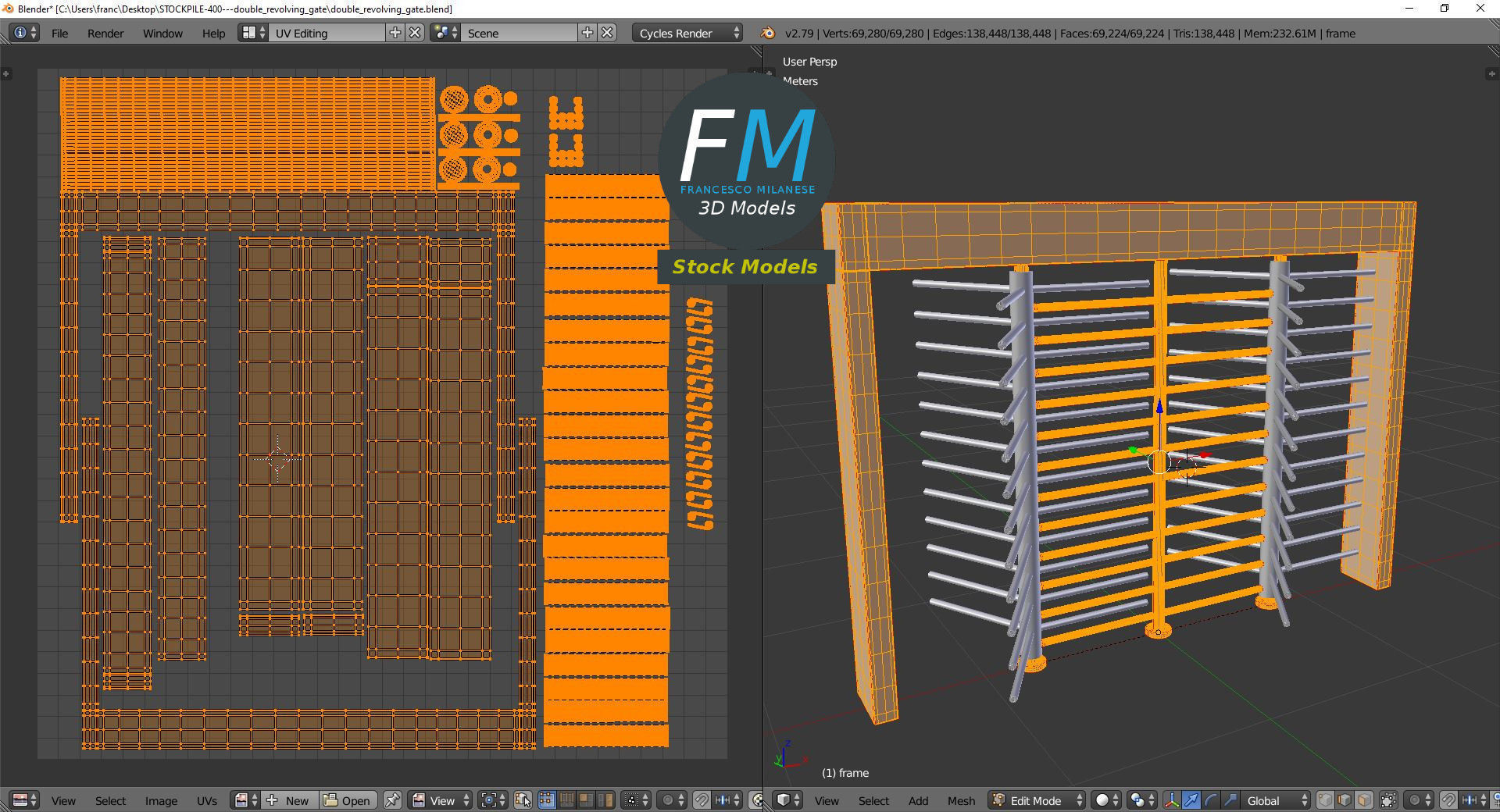 Double revolving gate 3D model_10