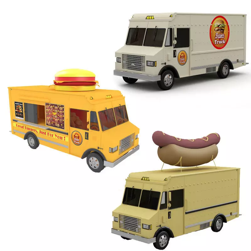 Hot Dog and Two Burger Trucks 3D model
