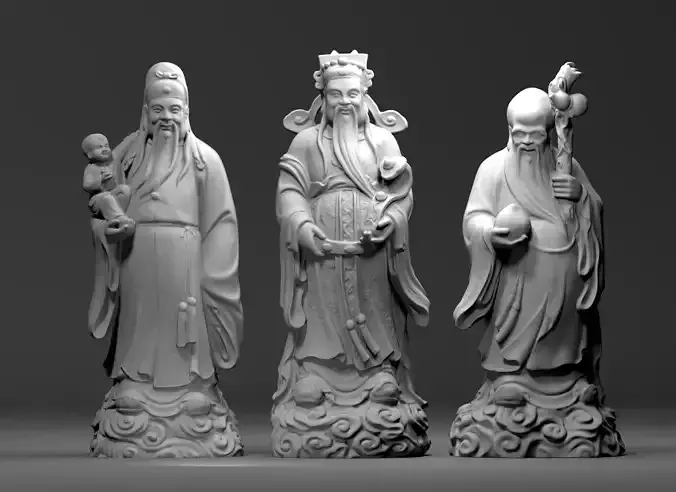 Fu Lu Shou - Three Gods of  Prosperity Status and Longevity 3D model