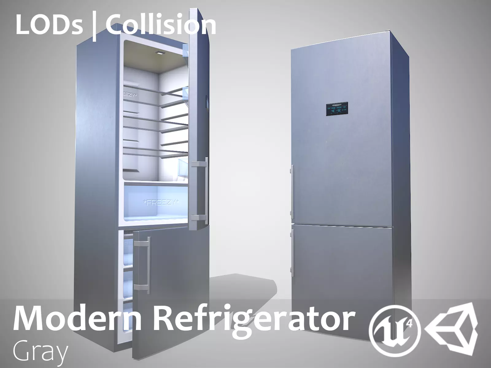 Modern Refrigerator Gray - Updated for 2021 Low-poly 3D model_0