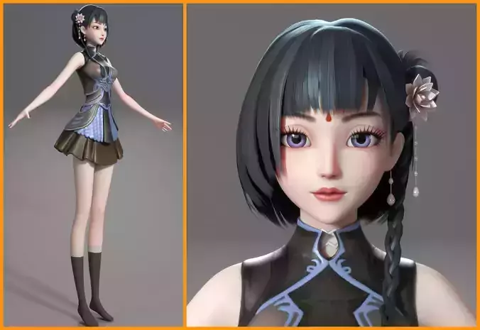 cartoon manga girl asian Japanese anime Loli sister characters  Low-poly 3D model