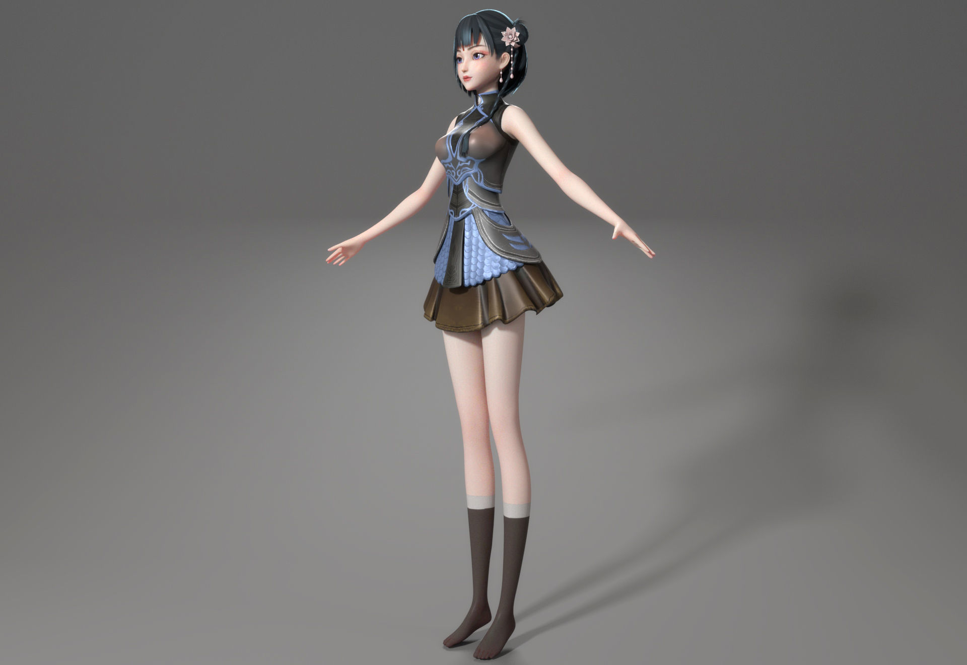 cartoon manga girl asian Japanese anime Loli sister characters  Low-poly 3D model_3