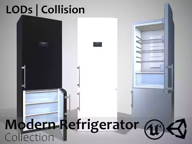 Modern Refrigerator - 3 variants - Updated for 2021 3D Model Collection