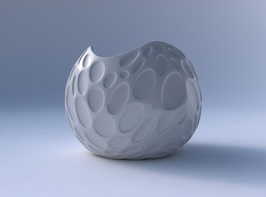 Bowl Spheric wavy with bubbles 3D print model_4