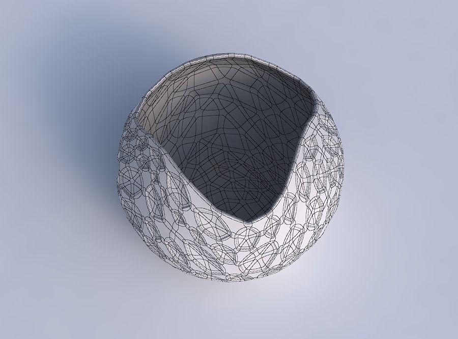 Bowl Spheric wavy with crystal dents 3D print model_6