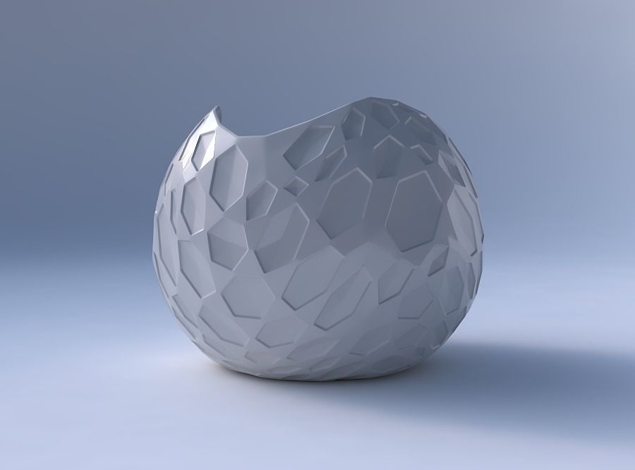 Bowl Spheric wavy with crystal dents 3D print model_4