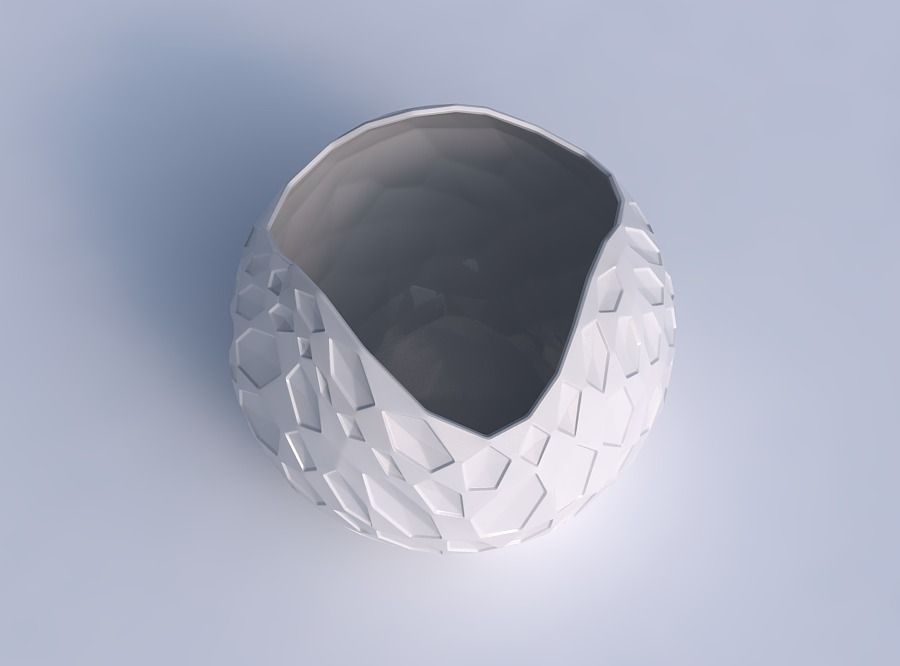 Bowl Spheric wavy with crystal dents 3D print model_1